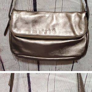 💛agnes b Gold Bronze Leather Cross Body Purse Hand Bag